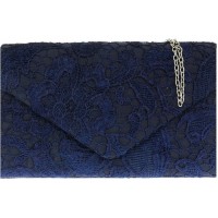 H&G Ladies Satin Lace Clutch Bag Envelope Design - Navy